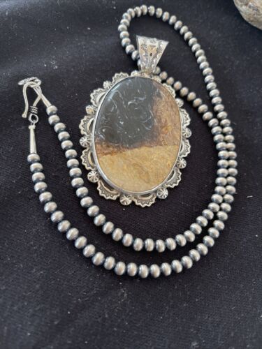 Navajo Pearls Picture Jasper Pendant Necklace | Sterling Silver | Authentic Native American Handmade | 1302