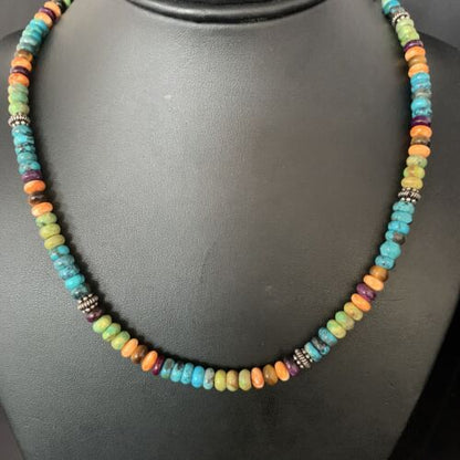 Navajo Blue Turquoise & Orange Spiny Oyster Necklace | Sterling Silver | 18" | 13433