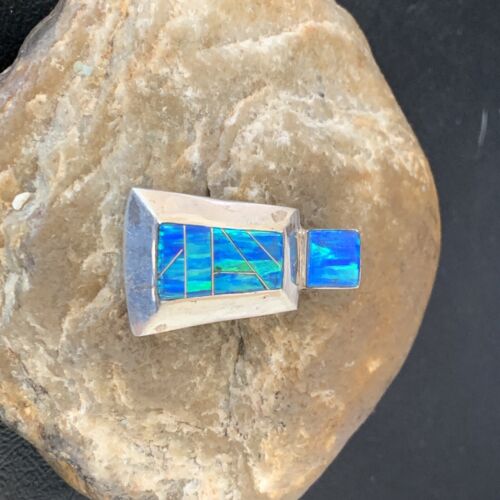 Authentic Native American Navajo Sterling Silver Blue Opal Inlay Pendant | Handmade Jewelry | 13339