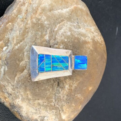 Authentic Native American Navajo Sterling Silver Blue Opal Inlay Pendant | Handmade Jewelry | 13339