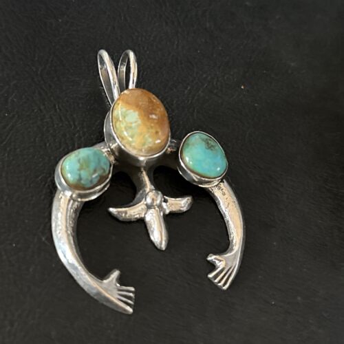 Navajo Sterling Silver Royston Turquoise Naja Pendant | Authentic Native American Handmade | 14666