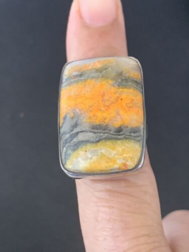 Navajo Bumble Bee Jasper Ring | Sterling Silver | Sz 8 Adjustable | Authentic Native American Handmade | 11539