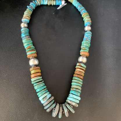 Navajo Green Turquoise Pendant Necklace | Sterling Silver | Authentic Native American | 20" | Graduated | 11900