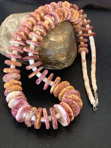 Native Navajo Purple Spiny Oyster Pink Shell Sterling Silver Necklace12254