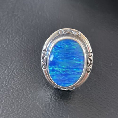 Native American Women's Navajo Blue Opal Ring | Sterling Silver | Sz 6 | 10309