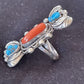Navajo Kingman Turquoise & Coral Ring | Authentic Native American Sterling Silver | Multi-Stone | Sz 10 | 1292