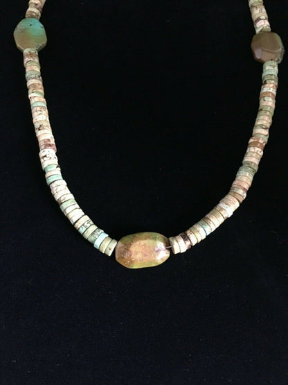 Men's Chunky Navajo Green Turquoise Heishi Necklace | Sterling Silver | 23" | Authentic Native American Handmade | 1785