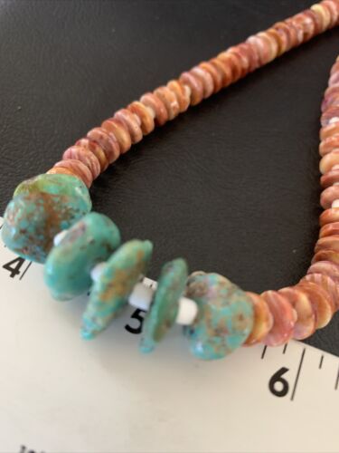 Navajo Turquoise | Purple Spiny Oyster Pink Shell Necklace | Sterling Silver | Native American Handmade | 28" | 12256
