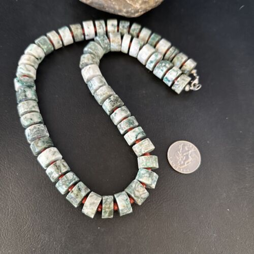 Native American Sterling Silver Necklace | Grey White Jasper Coral | 20" | 14429