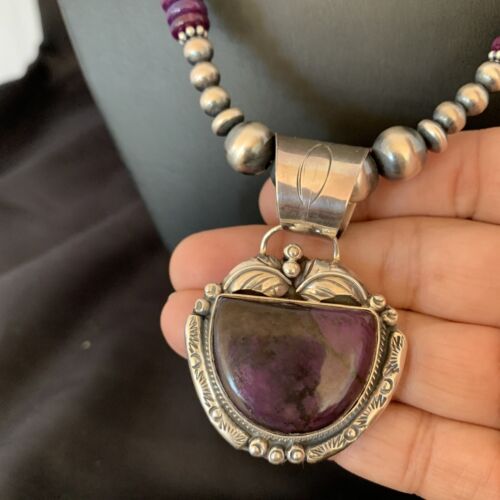 Navajo Pearls Sterling Silver Purple Sugilite Bead Necklace with 3 Pendants | 10869