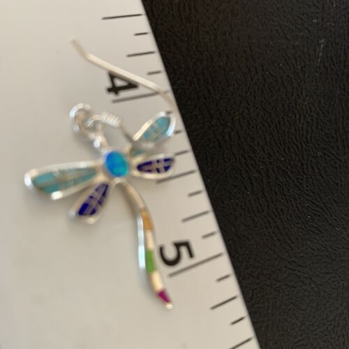 Navajo Dragonfly Turquoise Spiny Opal Inlay Earrings | Sterling Silver | 1" | Authentic Native American Handmade | 12016