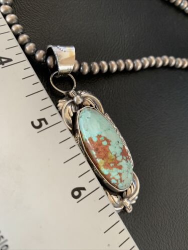 Men's Navajo Blue Dry Creek Turquoise Pendant | Sterling Silver Pearl Necklace | Native American Handmade | 12971