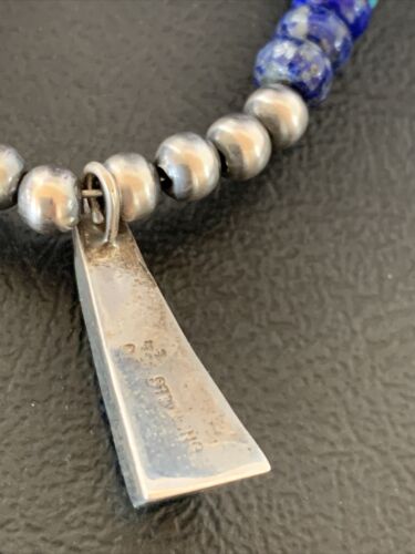 Navajo Men's Pendant | Blue Lapis Turquoise Opal Inlay | Sterling Silver Necklace | 22" | 13387