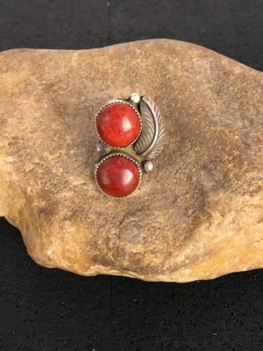 Navajo Apple Coral Sponge Ring | Sterling Silver Multi-Stone | Sz 9.25 | Native American Handmade |  8857