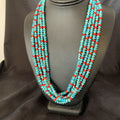 Southwestern Santo Domingo Coral Spiny Blue Turquoise Necklace | 5 Strand | 22" | 12049