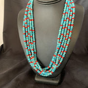 Southwestern Santo Domingo Coral Spiny Blue Turquoise Necklace | 5 Strand | 22" | 12049