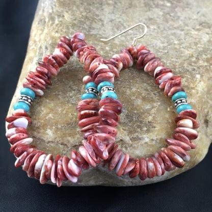Southwestern Turquoise Spiny Oyster Earrings | Sterling Silver | 2.25" | 1967