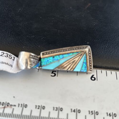 Navajo Sterling Silver Blue Opal Inlay Pendant | Authentic Native American Jewelry | 12351