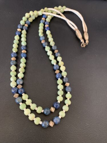Southwestern Santo Domingo Necklace | 2 Strand Shell Serpentine Denim Lapis | 11997