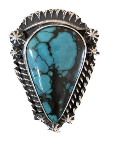 Navajo Blue Spiderweb Turquoise Ring | Sterling Silver | Sz 6.5 | Authentic Native American Handmade | 1065