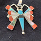 Zuni Turquoise Coral Mother of Pearl Butterfly Necklace Pin Pendant | Inlay | Sterling Silver Inlay | 1369