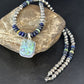 Navajo Green Turquoise Lapis Necklace with Opal Pendant | Sterling Silver | Native American Handmade | 14369