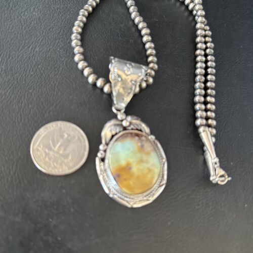 Navajo Blue Golden Hills Pendant Necklace | Sterling Silver | Authentic Native American Handmade | 14600