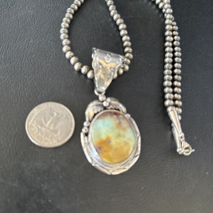 Navajo Blue Golden Hills Pendant Necklace | Sterling Silver | Authentic Native American Handmade | 14600