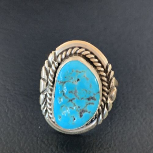 Navajo Blue Kingman Turquoise Ring | Sterling Silver | Sz 8.5 | Authentic Native American Handmade | 11922