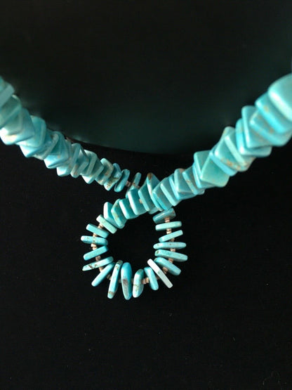 Santo Domingo | Spiderweb Turquoise Bead Necklace | Sterling Silver | 29" | Authentic Native American Handmade | 1758