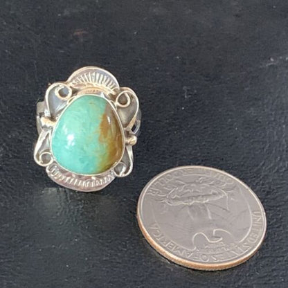 Navajo Green Royston Turquoise Ring | Sterling Silver | Sz 7.5 | Authentic Native American Handmade | 13720