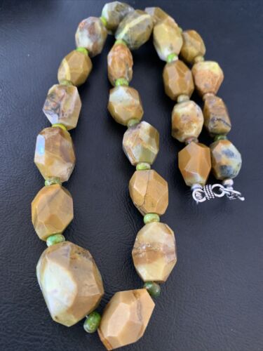 Navajo Graduated Faceted Green Nugget Turquoise Necklace | Sterling Silver | Authentic Native American | 21" | 1494