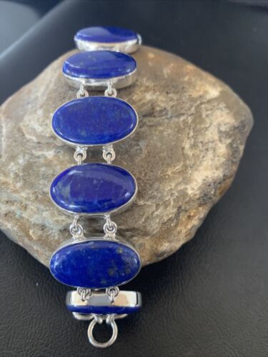 Navajo Blue Lapis Lazuli Link Bracelet | Sterling Silver | 8" | Authentic Native American Handmade | 11653