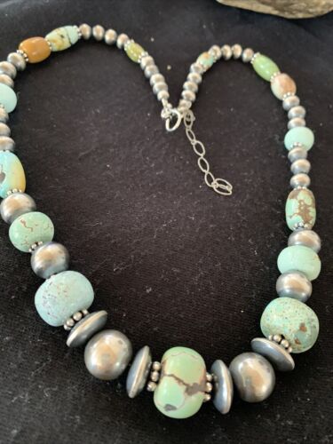 Authentic Native American Navajo Pearls Necklace | Sterling Silver Dry Creek Turquoise Beads | 21" | 01385