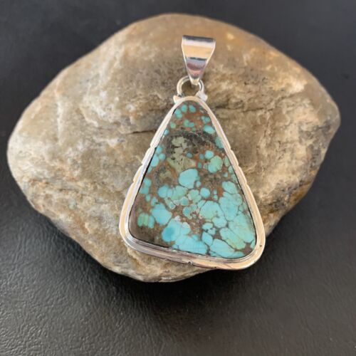 Navajo Spiderweb Turquoise Pendant | Sterling Silver | 2" | Authentic Native American Handmade | 10752 - Masha USA