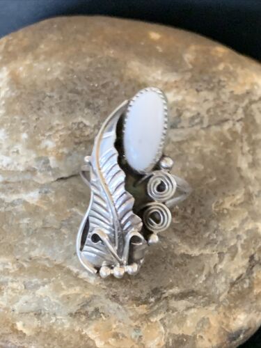 Navajo White Buffalo Turquoise Ring | Sterling Silver | Sz 8 | Authentic Native American Handmade | 12186