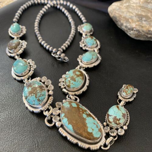 Navajo Blue Turquoise #8 Lariat Necklace | Sterling Silver | Native American Handmade | 10759