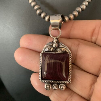 Navajo Purple Spiny Necklace Pendant | Sterling Silver | Authentic Native American Handmade | 13627