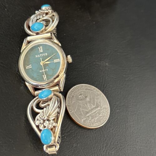 Authentic Navajo Turquoise Feather Wrist Watch Tips Band | Sterling Silver | Native American Jewelry | 14314