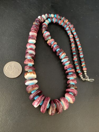 Navajo Purple Spiny Oyster Necklace | Sterling Silver | 24" | Authentic Native American Handmade | 13673