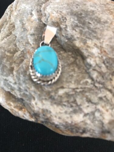 Navajo Handmade Sterling Silver Turquoise Pendant | 1" | Native American | 3162