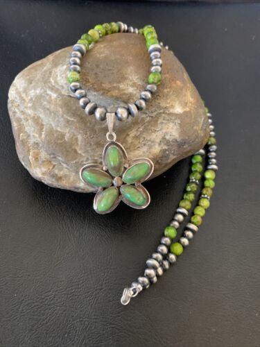 Navajo Green Gaspeite Turquoise Pendant | Authentic Native American Sterling Silver | Multi-Stone | 12263