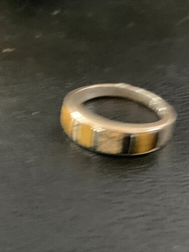 Navajo Black Onyx Coffee Tiger's Eye Inlay Ring | Sterling Silver | Sz 6.5 | 10794