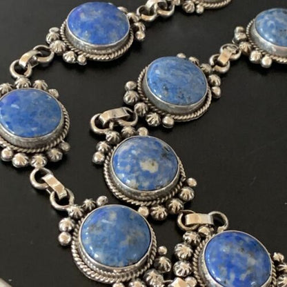 Navajo Lapis Lazuli Lariat Necklace | Sterling Silver | 30" | Authentic Native American Handmade | 11486