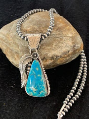Men's Kingman Turquoise Pendant Necklace | Navajo Pearls | Sterling Silver | Authentic Native American | 4300