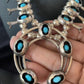 Navajo Kingman Turquoise Shadowbox Squash Blossom Necklace | Sterling Silver | Authentic Native American Handmade | 13108