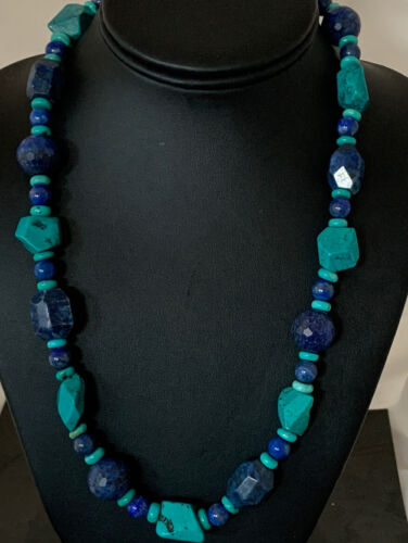 Native American Navajo Lapis & Turquoise Necklace | Sterling Silver | 21" | 00256