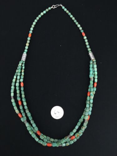 Navajo Green Royston Turquoise Spiny Oyster Necklace | Sterling Silver | 3-Strand 26" | 1140
