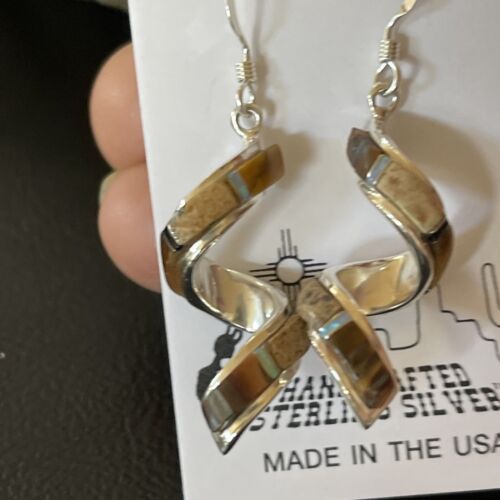 Navajo Swirl Coffee Tiger's Eye Opal Inlay Earrings | Sterling Silver | 1.25" | 1553