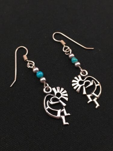 Navajo Kokopelli Turquoise Earrings | Sterling Silver | Authentic Native American Handmade | 1.25" | 4525